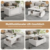 Lift-Up Coffee Table With 2 Doors, 2 Liftable Tops, 2 Cabinets, Particleboard Centre Desk With Hidden Storage, 100L x 50W x 55.5H cm, White(m-5)
