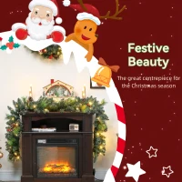 HOMCOM Ghirlandă de Crăciun 183 cm cu Crengi Înzăpezite și 30 de Lumini Albe, Conuri și Boabe pentru Interioare(m-4)