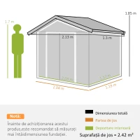 Outsunny Magazie Gradina Metal cu Uși Glisante pentru Familie, 213x130x185 cm, Gri(m-15)