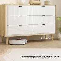 HOMCOM Comodă cu 6 Sertare din Lemn pentru Dormitor, 110x40x75 cm, Alb Lucios și Stejar(m-7)