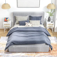 HOMCOM Lot de 2 tables de chevet tables d'appoint 2 tiroirs façades rotin tissé style bohème 40 x 40 x 60 cm blanc(m-10)