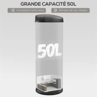 HOMCOM Poubelle cuisine automatique 50L acier inoxydable, poubelle à couvercle à fermeture en douceur, 30,5x30,5x85cm, noir(m-5)