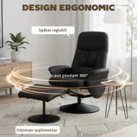 HOMCOM Fotoliu Relaxant cu Suport pentru Picioare, Reclinabil 145° cu Șezut Rotativ, cu 10 Puncte de Masaj, Negru(m-7)