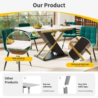 6–8 Seats Extendable Dining Table with Marble-Effect MDF Top, Kitchen Table with Metal Slide Rails, 120-160L x 80W x 75.5H cm, Black+Golden(m-5)