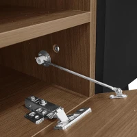 Modern TV Cabinet with 2 Front Doors and Open Side Compartments, Durable TV Stand with Cable Outlets, 180L x 36W x 43H cm, Black+Wood(m-10)