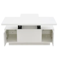 Lift-Up Coffee Table With 2 Doors, 2 Liftable Tops, 2 Cabinets, Particleboard Centre Desk With Hidden Storage, 100L x 50W x 55.5H cm, White(m-10)