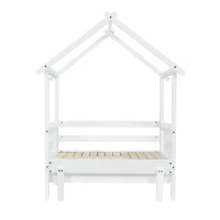 3ft Single Wooden Bed with Pull-Out Trundle and Sturdy Plywood Slats, Versatile Bed Frame for Bedrooms, 197L x 107.5W x 139H cm, White(m-2)