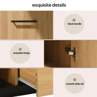 Modern TV Cabinet with 3 Doors, Drawer and 2 Open Glass Compartments, TV Stand with Solid Wooden Legs, 180L x 37W x 45H cm, Black+Wood(m-7)