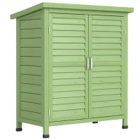 Outsunny Garden Shed Wooden Garden Storage Shed 2 Door Unit Solid Fir Wood Garage Tool Organisation Cabinet, 87L x 46.5W x 96.5Hcm, Green(m-1)