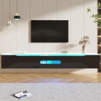 Modern TV Cabinet with 3-Door Storage and Soft-close Hinges, Stand with APP-controlled LED Lighting, 180L x 35W x 30H cm, Black+White(m-1)