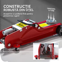 HOMCOM Cric Hidraulic cu Profil Jos, Cric Auto din Oțel Ranforsat cu Capacitate de 2,5 Tone, 56x20x8-38 cm, Roșu(m-5)
