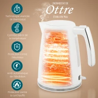 HOMCOM Ensemble bouilloire et grille-pain, bouilloire en acier 1,7 L et 2200 W et grille-pain à 2 tranches, blanc(m-5)