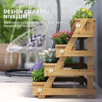 Outsunny Strat de Grădină Înălțat pe 4 Niveluri și Orificii de Drenaj, 75x57x60,5 cm, Lemn Natural(m-4)