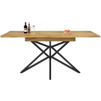 Extendable 6–8 Seats Dining Table with Locking Extension Rails, Kitchen Table with MDF Wood-Effect Tabletop, 120-160L x 80W x 66H cm, Natural(m-2)
