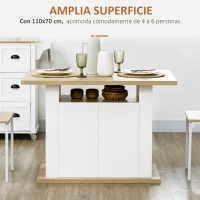 HOMCOM Isla de Cocina para 4-6 Personas con 4 Puertas Compartimentos Abiertos Estante Ajustable 110x70x75,5 cm Roble y Blanco(m-5)