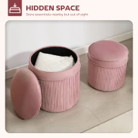 HOMCOM Set 2 Otomane cu Depozitare, Tapițate cu Catifea, Roz, Capac Detașabil(m-4)