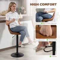 HOMCOM Bar Stools Set of 2, PU Leather Swivel Barstools with Backrest and Footrest for Kitchen, Counter, Breakfast Bar, Brown(m-5)