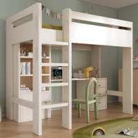 Kids' High Sleeper Loft Bed with Built-in Storage and Soft‑Close Drawers, Bunk Bed with USB/Type‑C Charging, 196L x 108W x 175H cm, White(m-8)