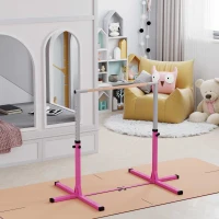 HOMCOM Height Adjustable Gymnastics Horizontal Bar For Kids Home Gym Training Children Junior Kip High Bar Fitness Pink(m-11)
