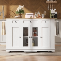Modern Kitchen Island and Serving Trolley with MDF Worktop, Extendable Fold‑out Dining Table with Drawer, 151.5L x 60W x 91.5H cm, White