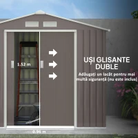 Outsunny Magazie Gradina Metal cu Uși Glisante pentru Familie, 213x130x185 cm, Gri(m-17)