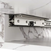 6–8 Seats Extendable Dining Table with Modern Crossed Iron Legs, Kitchen Table with Marbled MDF Top, 120-160L x 80W x 76.5H cm, White(m-10)