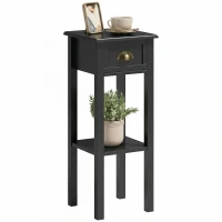 HOMCOM Mesa de Apoio com Gaveta e Prateleira de Armazenamento Estilo Moderno 30x30x75 cm Preto(m-10)