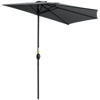 Outsunny Demi parasol parasol de balcon 5 entretoises métal cheminée incluse 2,93 x 1,5 x 2,49 m polyester haute densité gris(m-11)