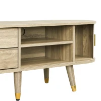 Modern TV Cabinet with Sliding Door, Large Multifunctional Storage, TV Stand with Open Shelves, Drawers, 175L x 38W x 45H cm, Natural(m-6)