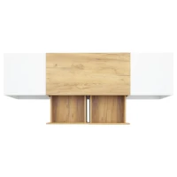 Modern TV Stand with 2 Drawers and 5 Open Compartments, TV Cabinet with App-controlled LED Lights, 160L x 40W x 42H cm, White+Wood(m-12)