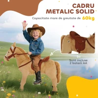 HOMCOM Cal balansoar din pluș pentru copil de la 2 ani, cu efecte sonore, șa și bride 85 cm (lungime) bej(m-6)