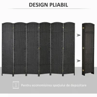 HOMCOM Paravan Despărțitor Interior Pliabil cu 6 Panouri Întrețesute, 240x170 cm, Negru(m-5)