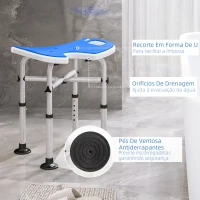 HOMCOM Banco de Duche para Idosos Antiderrapante com Barra de Apoio Altura Regulável e Assento em Forma de U 48,5x33x39-51,5 cm  Azul(m-4)