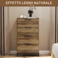 HOMCOM Cassettiera 4 Cassetti Antiribaltamento con Maniglie Nere, in Legno e Metallo, 62x35x105 cm, Marrone Chiaro(m-4)