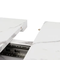 6–8 Seats Extendable Dining Table with Modern Crossed Iron Legs, Kitchen Table with Marbled MDF Top, 120-160L x 80W x 76.5H cm, White(m-9)