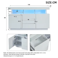 High-gloss Storage Cabinet with App-Controlled LED Lighting, Locker with Adjustable Shelves and Soft-close Drawers, 140L x 35W x 80H cm, White(m-3)