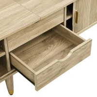 Modern TV Cabinet with Sliding Door, Large Multifunctional Storage, TV Stand with Open Shelves, Drawers, 175L x 38W x 45H cm, Natural(m-7)