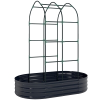 Outsunny Canteiro Elevado com Treliça Vaso Metálico com Luvas Canteiro de Jardim 160x90x180 cm Cinza Escuro