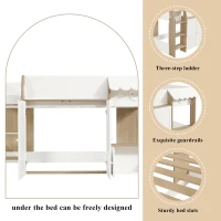 3ft Single High Sleeper Bed with Customisable Under-Bed Space, 3-Step Ladder Bed Frame for Children, 195L x 118W x 109H cm, White+Natural(m-5)