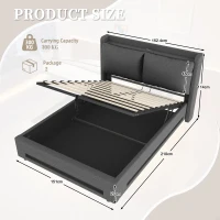 Modern Upholstered Bed with Dual USB‑C Ports and LED Lighting, Bed Frame with Hydraulic Lift Storage, 152.5L x 210W x 114H cm, Dark Gray(m-3)
