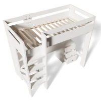 Kids' High Sleeper Loft Bed with Built-in Storage and Soft‑Close Drawers, Bunk Bed with USB/Type‑C Charging, 196L x 108W x 175H cm, White(m-12)