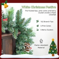 HOMCOM Ghirlandă de Crăciun 183 cm cu Crengi Înzăpezite și 30 de Lumini Albe, Conuri și Boabe pentru Interioare(m-6)