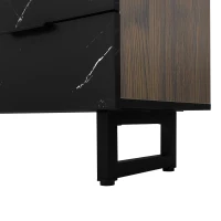 Modern TV Cabinet with 2 Wood-Grain Doors and 2 Open Shelves, TV Stand for Robot Vacuum Cleaners, 200L x 38W x 50H cm, Black+Wood(m-8)