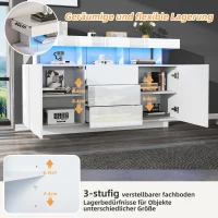 High-gloss Storage Cabinet with App-Controlled LED Lighting, Locker with Adjustable Shelves and Soft-close Drawers, 140L x 35W x 80H cm, White(m-5)
