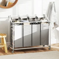 HOMCOM Panier à linge mobile, chariot linge sale, corbeille à roulettes avec 4 sacs amovibles, 4 x 40L, 97 x 38 x 81 cm, gris(m-10)