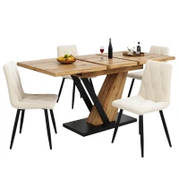 4–6 Seats Extendable Dining Table with Smart Telescopic Extension, Kitchen Table with Marbled MDF Top, 120-160L x 75W x 75.5H cm, Natural(m-12)