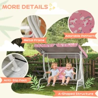 AIYAPLAY Kids Porch Swing, 2-Seater Patio Swing Bench Hammock with Seat Belts, Adjustable Canopy for Garden, Pink(m-6)