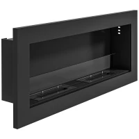 HOMCOM Șemineu Încorporabil pe Bioetanol din Oțel Inoxidabil, cu 2 Arzătoare de 0,85L, 90x15x40 cm, Negru(m-1)