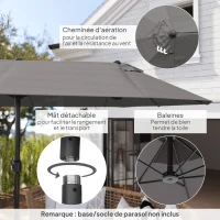 Outsunny Parasol de jardin exterieur parasol double 4,6L x 2,7l x 2,4H m ouverture fermeture manivelle acier polyester haute densité gris(m-6)