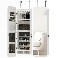 HOMCOM Espejo Joyero de Pared y Puerta con Espejo Interior Iluminado y Cerradura, 37x10x120 cm(m-6)